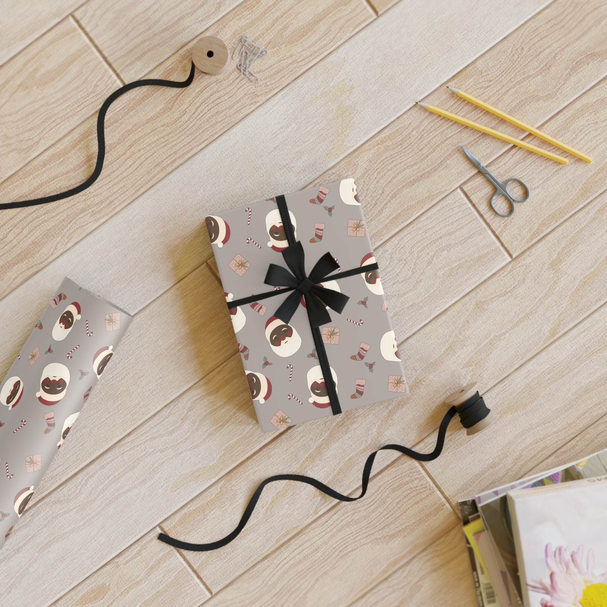 Black Santa Christmas Wrapping Paper, Brand63