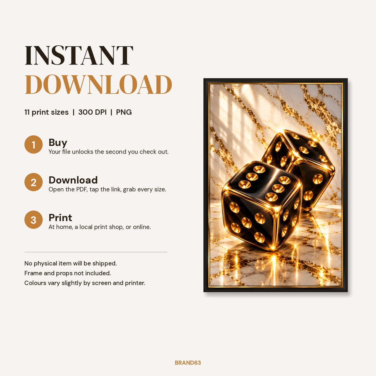 Black and Gold Luxury Dice Wall Art
