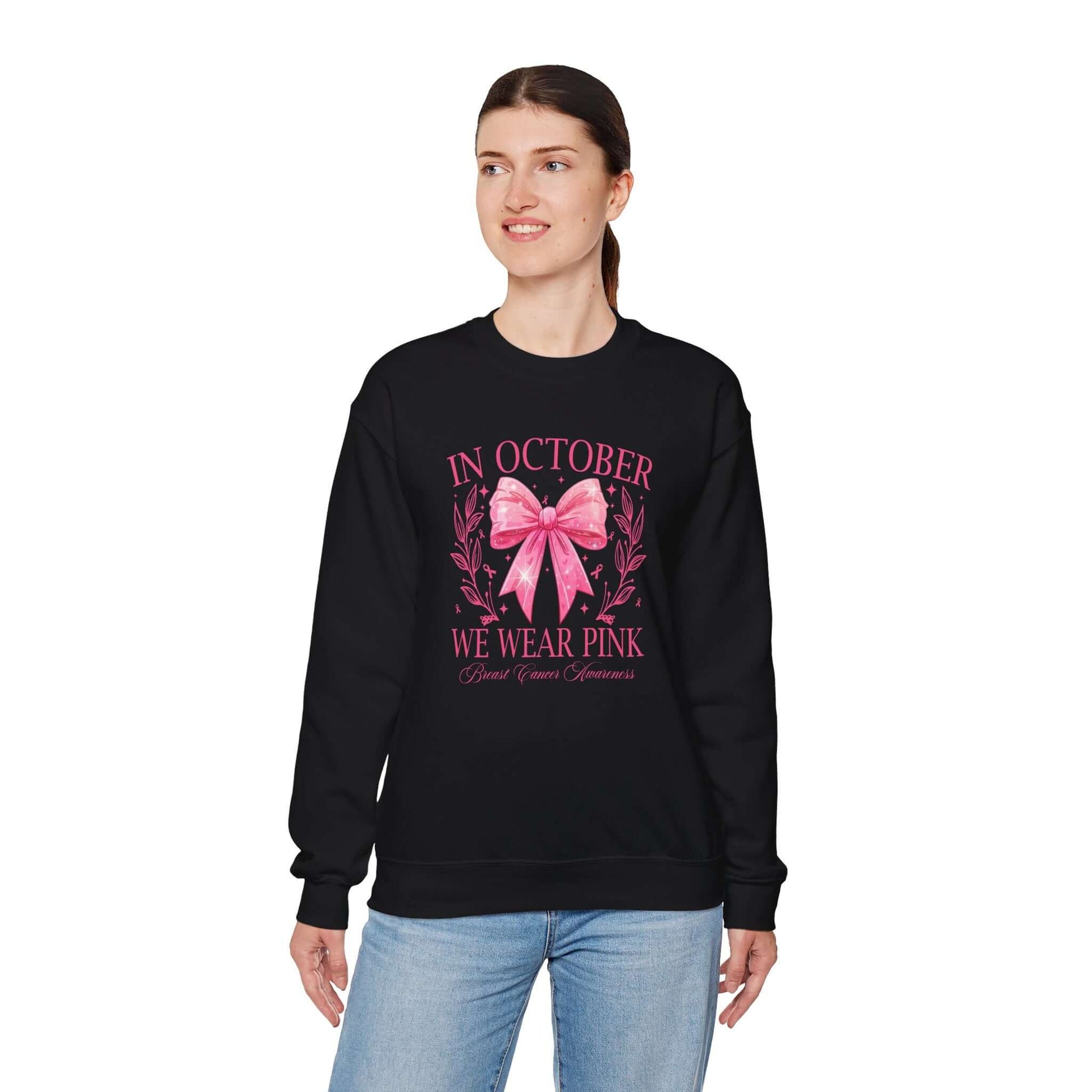 Breast Cancer Awareness Month Crewneck Sweatshirt | October Pink Ribbon, Brand63