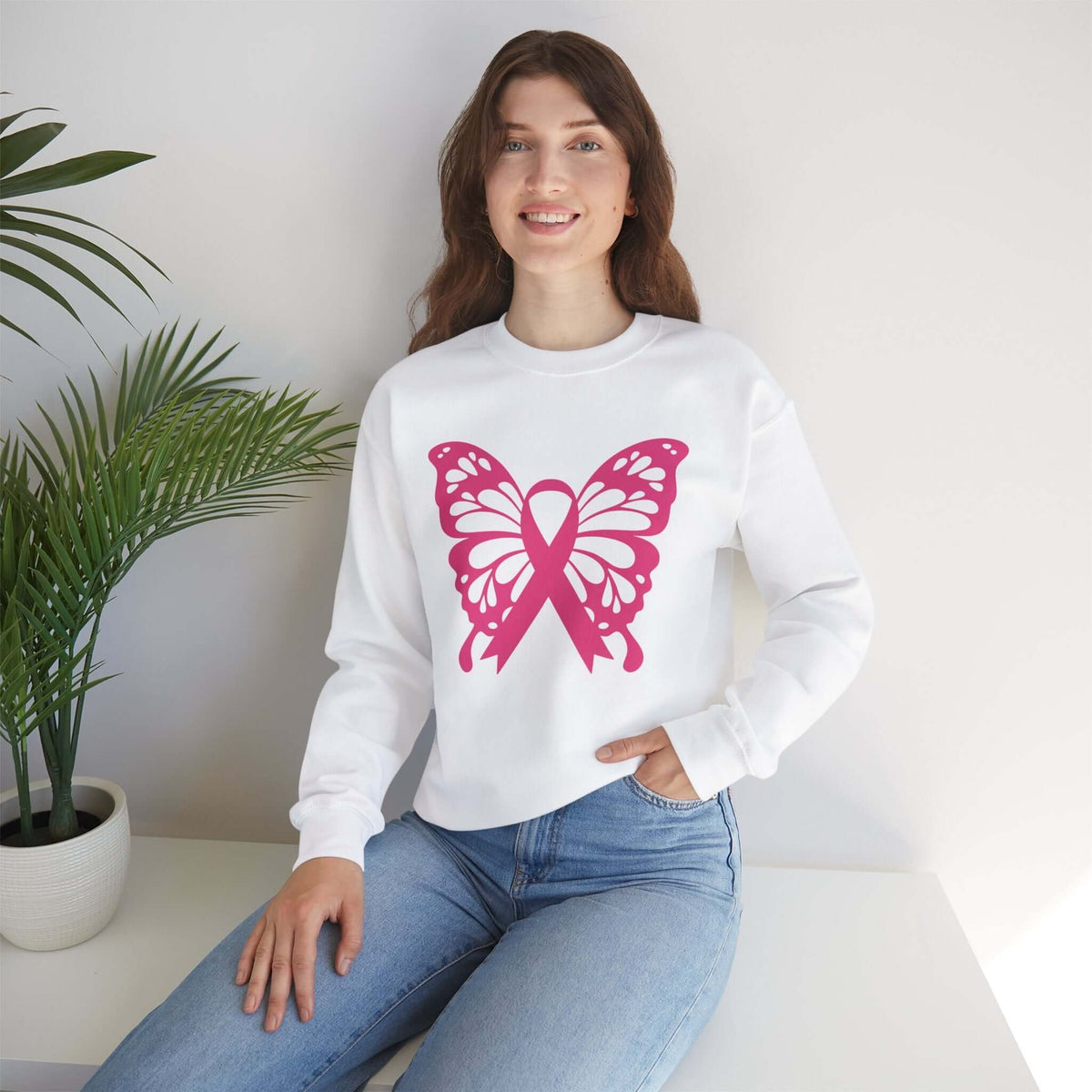 Breast Cancer Awareness Pink Ribbon Crewneck Sweatshirt, Brand63