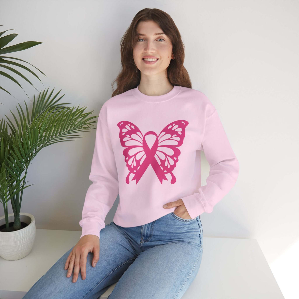 Breast Cancer Awareness Pink Ribbon Crewneck Sweatshirt, Brand63