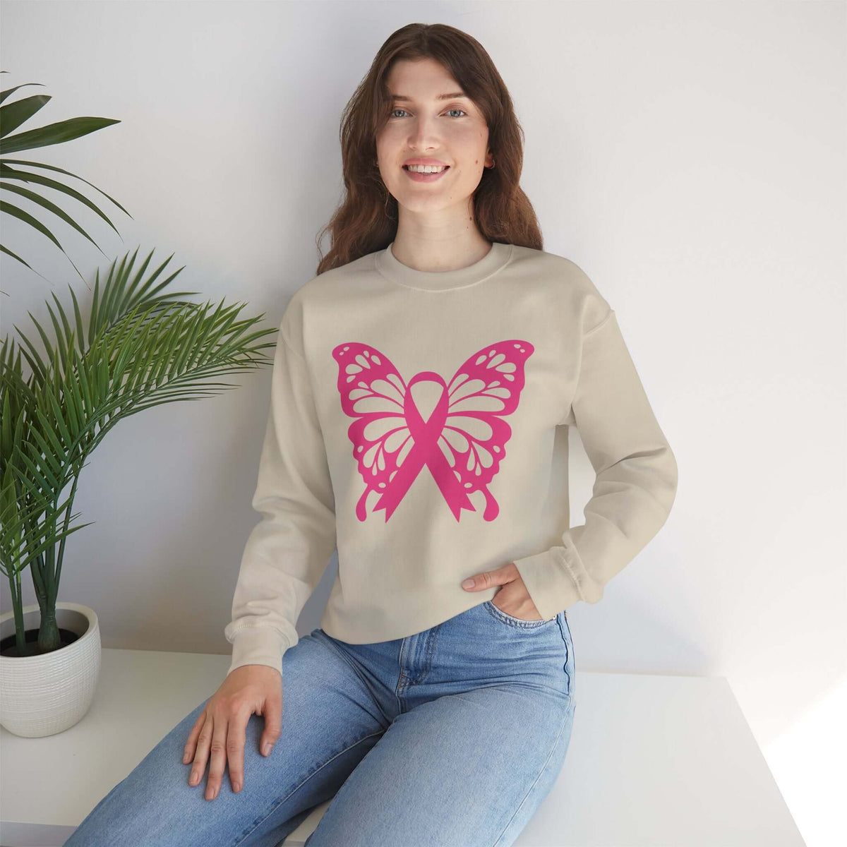 Breast Cancer Awareness Pink Ribbon Crewneck Sweatshirt, Brand63