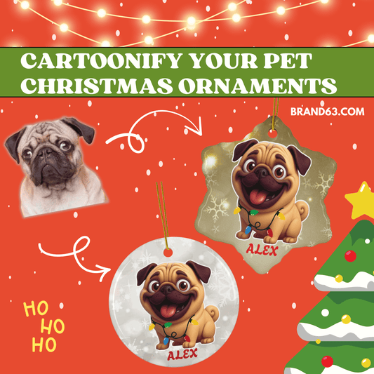 Cartoonify Your Pet, Personalized Christmas Ceramic Ornaments (Gold), Brand63
