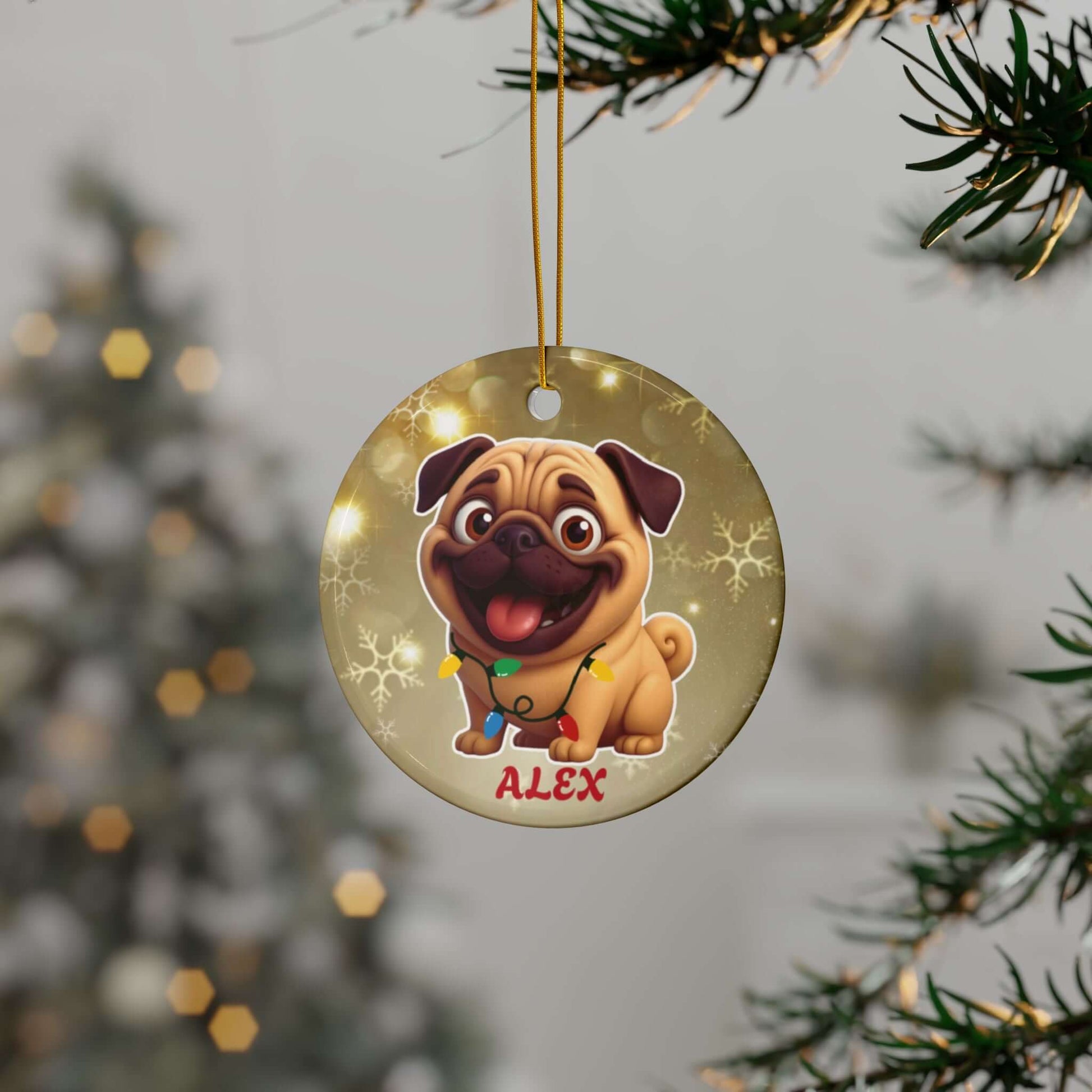 Cartoonify Your Pet, Personalized Christmas Ceramic Ornaments (Gold), Brand63