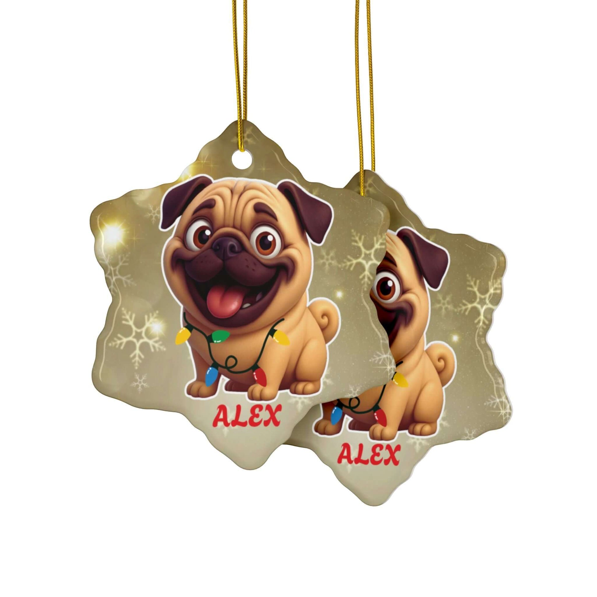 Cartoonify Your Pet, Personalized Christmas Ceramic Ornaments (Gold), Brand63