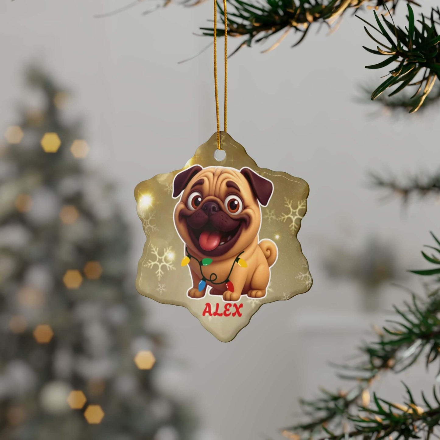 Cartoonify Your Pet, Personalized Christmas Ceramic Ornaments (Gold), Brand63