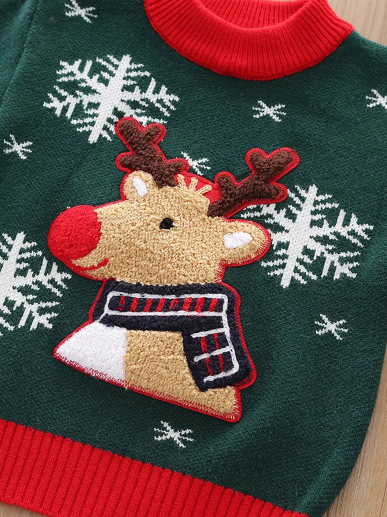 Children's Christmas Reindeer Snowflake Knitted Sweater