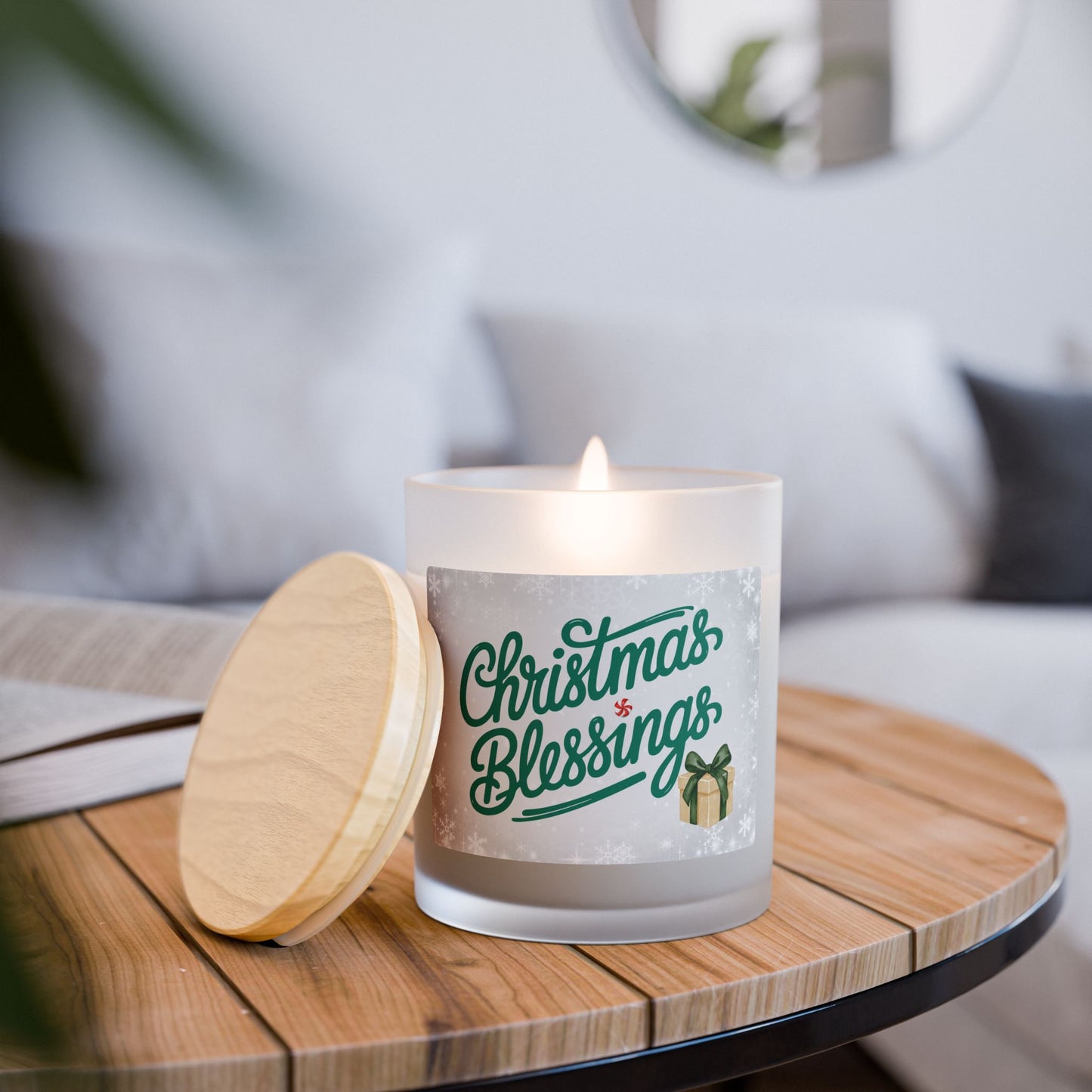 Christmas Blessings Frosted Glass Christmas Candle — 11oz, Brand63