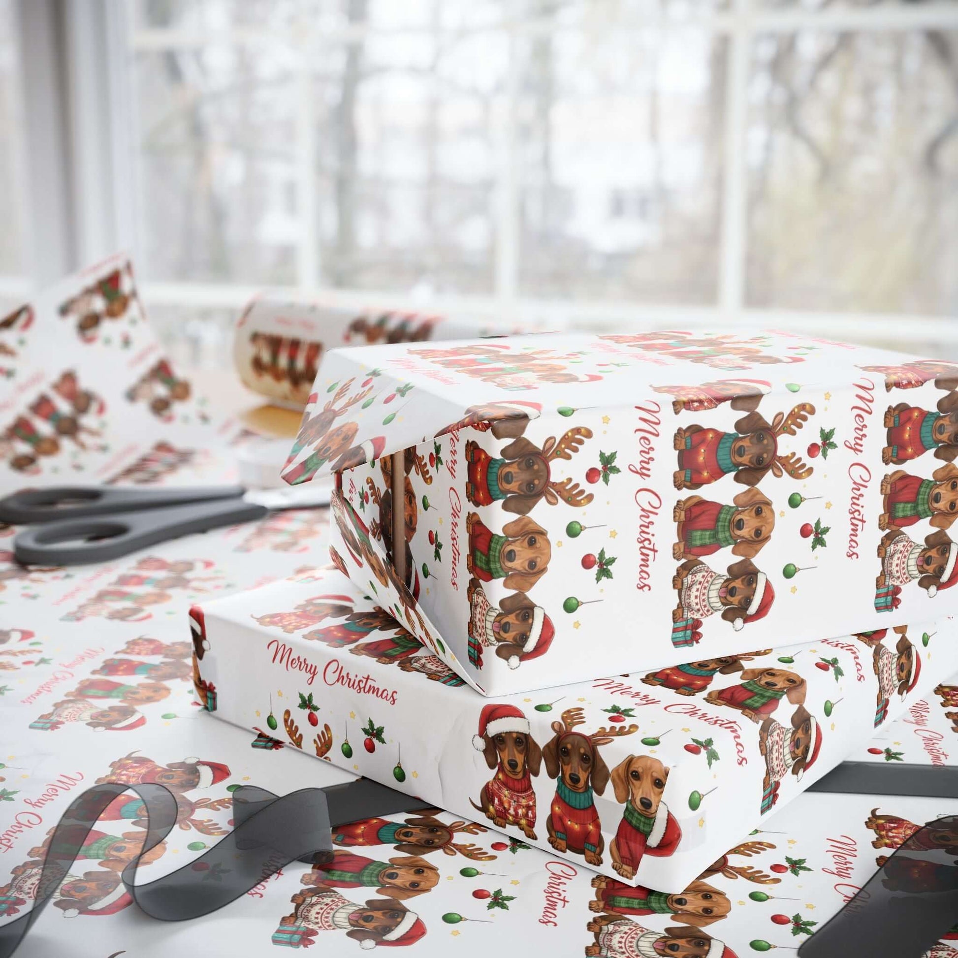 Christmas Dachshund Puppy Wrapping Paper, Brand63