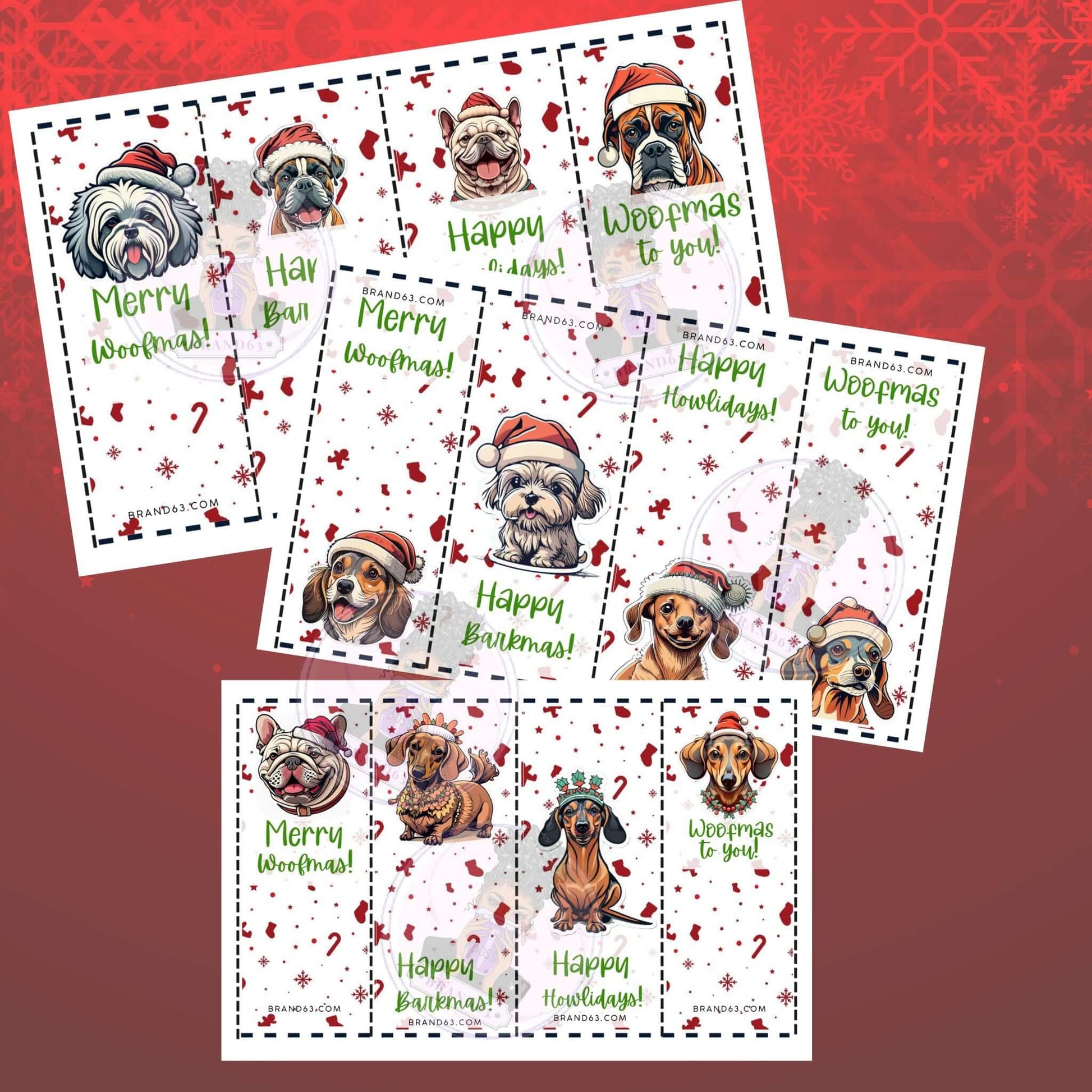 Free Christmas Dogs Bookmarks. Instant Download, PDF