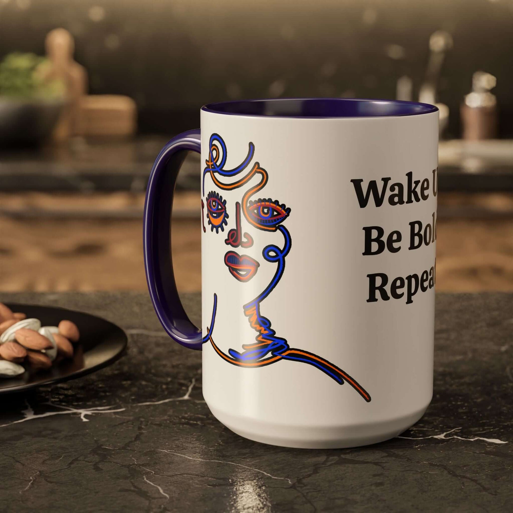 Coffee Mug Abstract Art Deco Wake Up Be Bold Repeat, Brand63