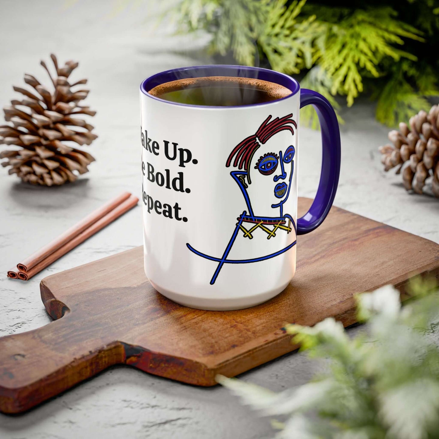 Coffee Mug Abstract Art Deco Wake Up Be Bold Repeat, Brand63