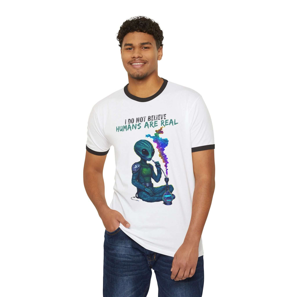 Cosmic Alien Hookah Space Cotton Ringer T-Shirt - Men's & Women Shirt, Brand63