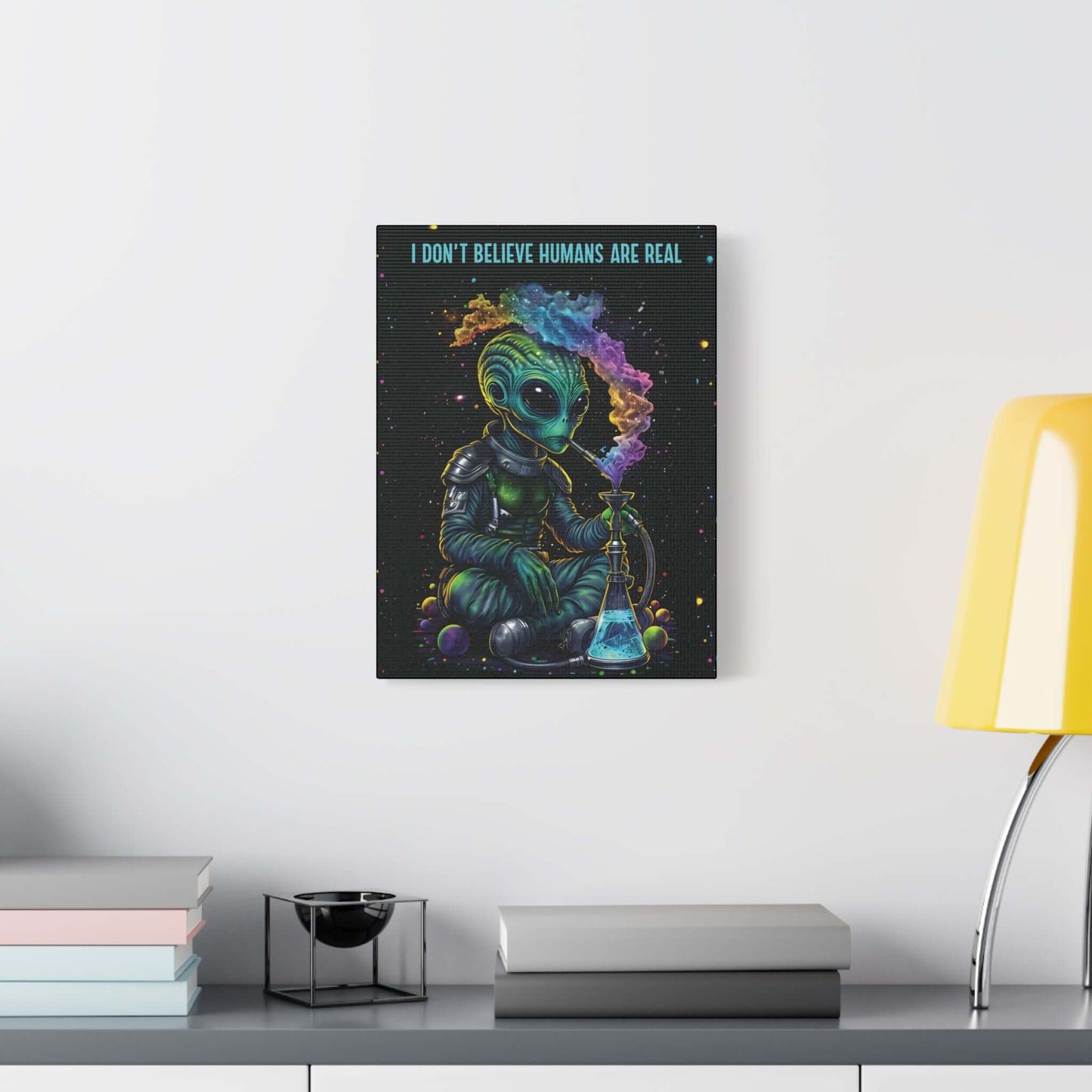 Cosmic Alien Hookah Wall Art Canvas Print - 'I Don't Believe Humans Are Real', Brand63