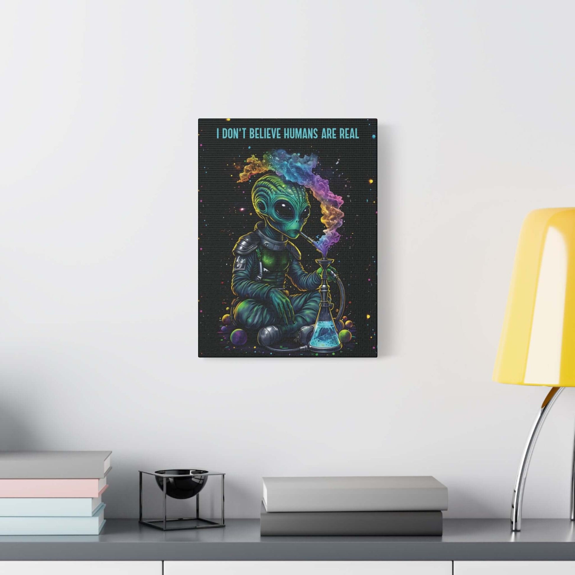 Cosmic Alien Hookah Wall Art Canvas Print - 'I Don't Believe Humans Are Real', Brand63