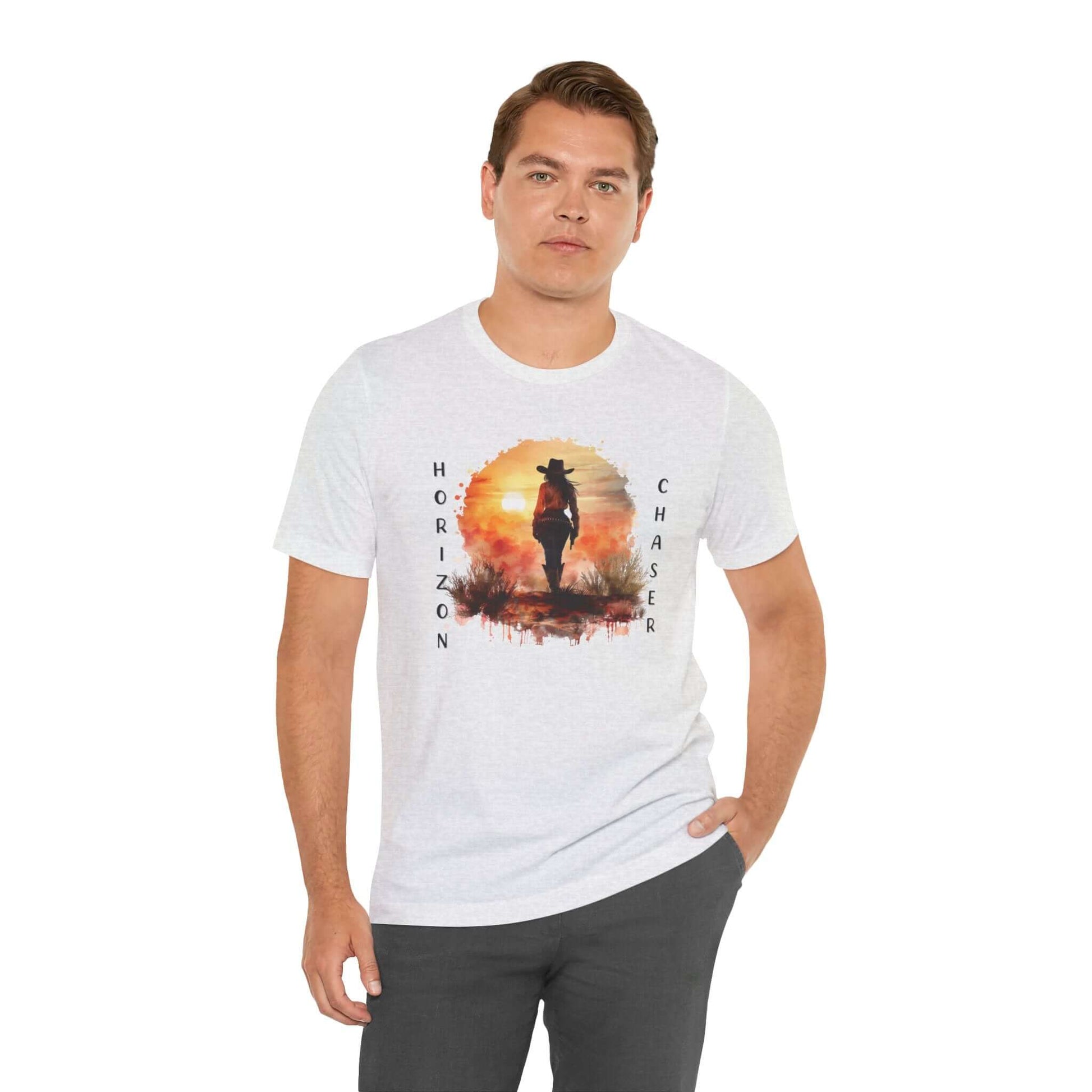 Cowboy Horizon Chaser T-shirt | Watercolor Sunset Western Cowboy Shirt, Brand63