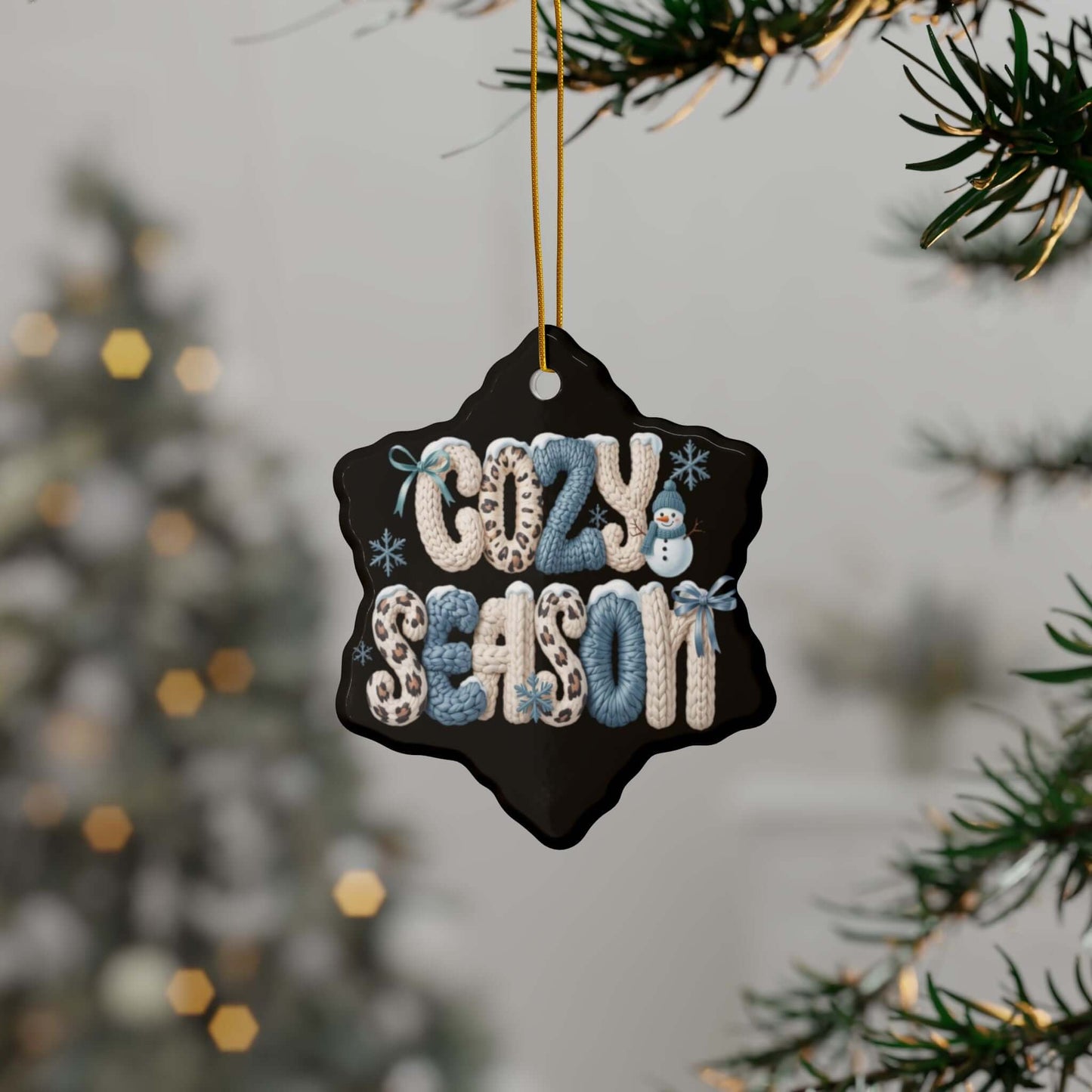 Cozy Season Faux Knit Lettering Tree Ornaments, Brand63