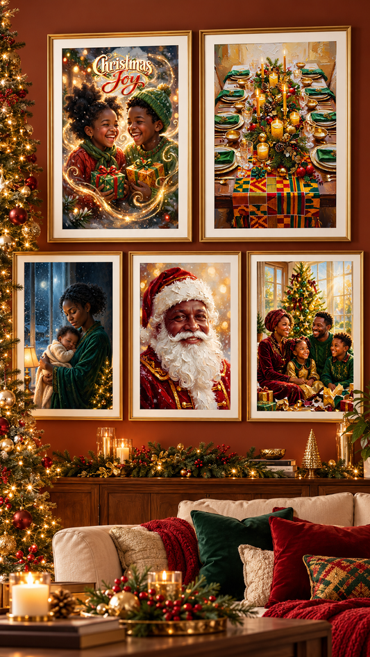 Black Family Christmas Wall Art Bundle