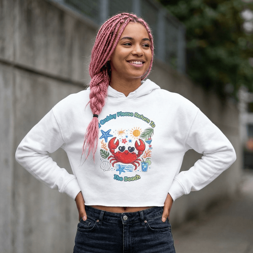Crabby Beach Vibes Crop Hoodie, Brand63, Hoodies