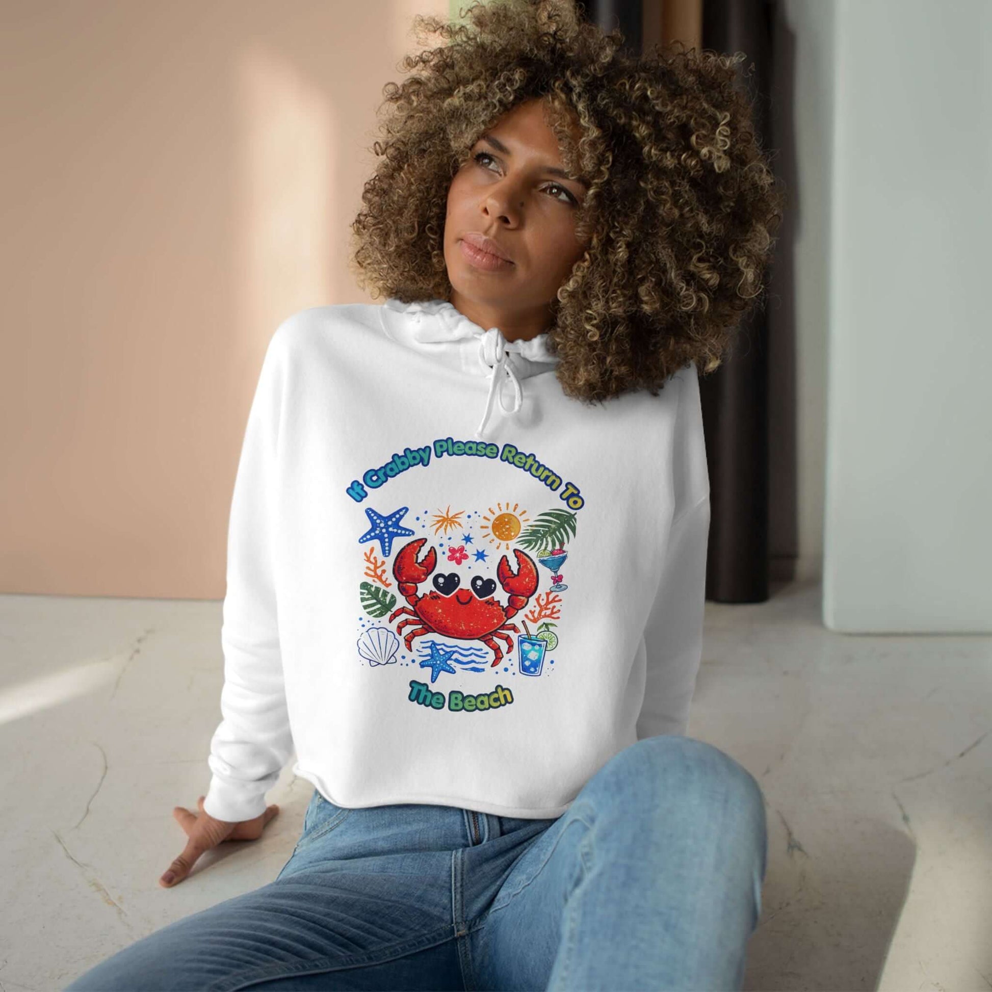Crabby Beach Vibes Crop Hoodie, Brand63, Hoodies
