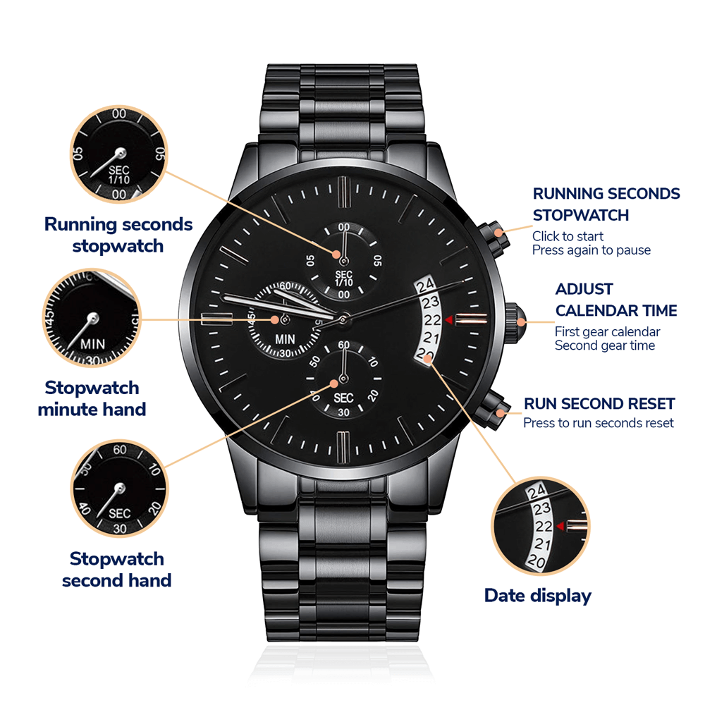 Customize It Yourself! Make It Your Own! Engraved Black Chronograph Watch, Brand63