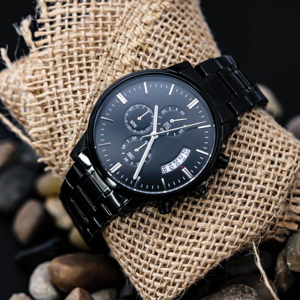 Customize It Yourself! Make It Your Own! Engraved Black Chronograph Watch, Brand63