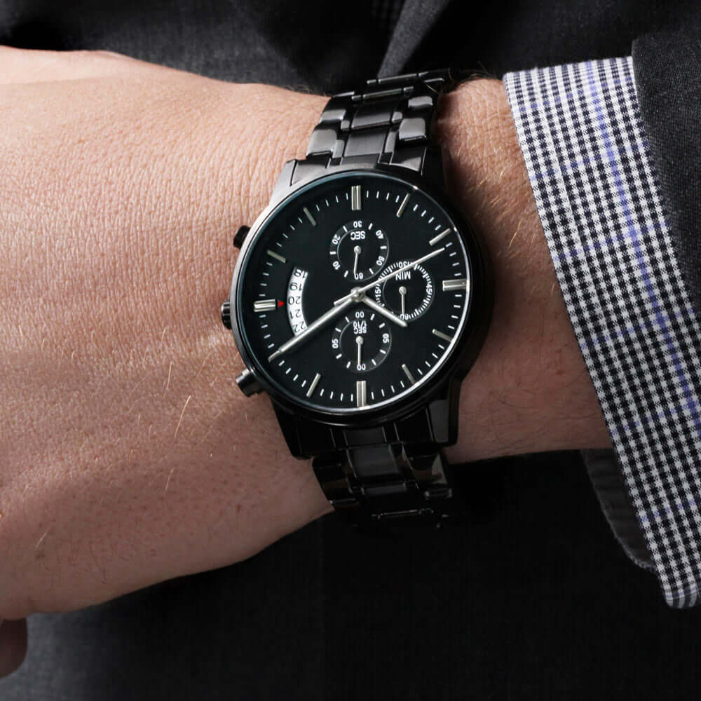Customize It Yourself! Make It Your Own! Engraved Black Chronograph Watch, Brand63