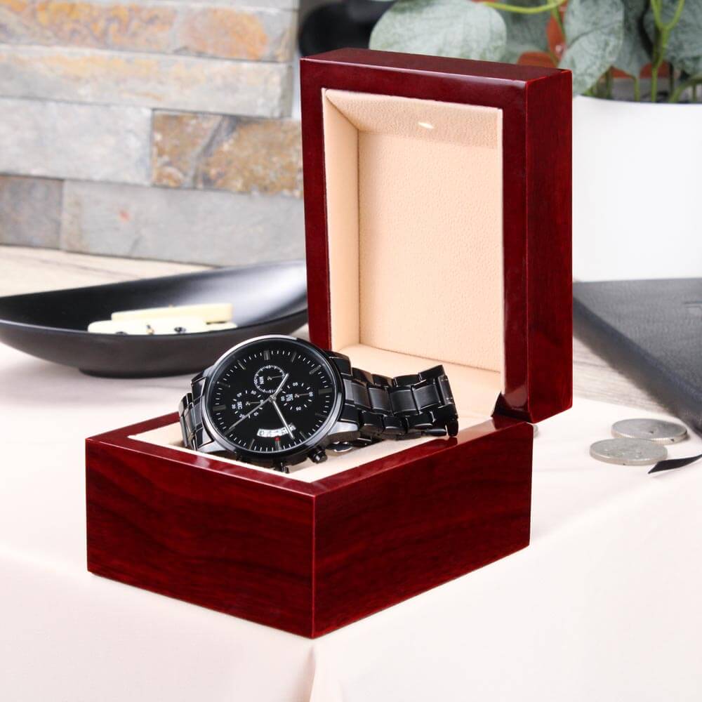 Customize It Yourself! Make It Your Own! Engraved Black Chronograph Watch, Brand63