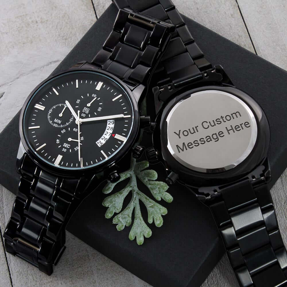 Customize It Yourself! Make It Your Own! Engraved Black Chronograph Watch, Brand63