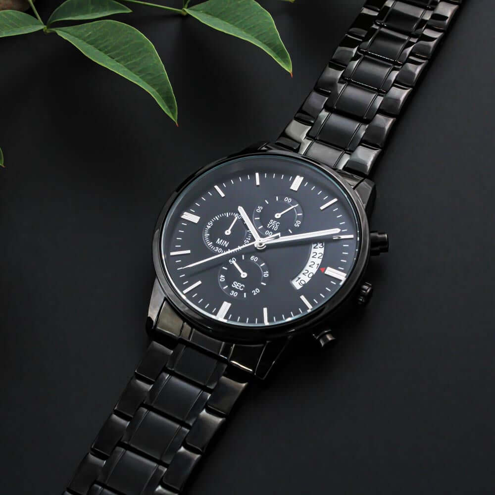 Customize It Yourself! Make It Your Own! Engraved Black Chronograph Watch, Brand63