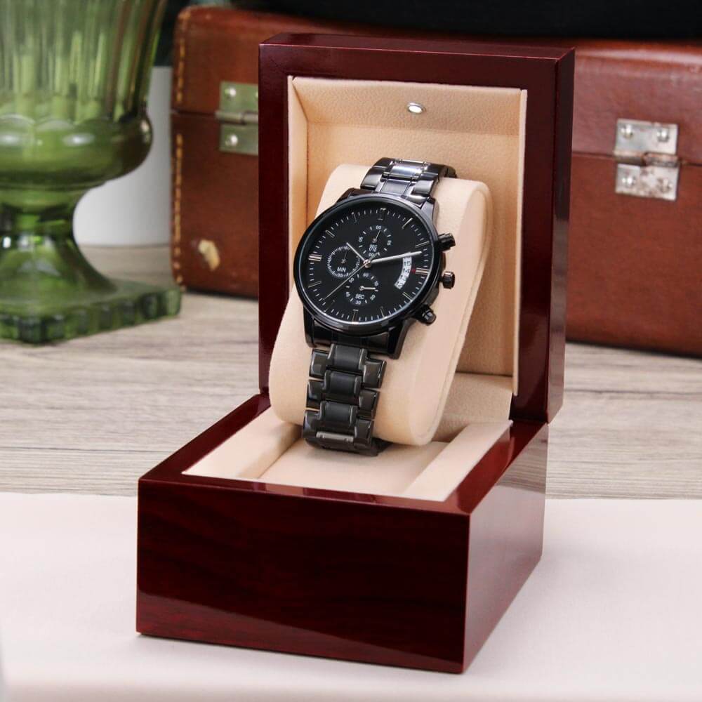 Customize It Yourself! Make It Your Own! Engraved Black Chronograph Watch, Brand63