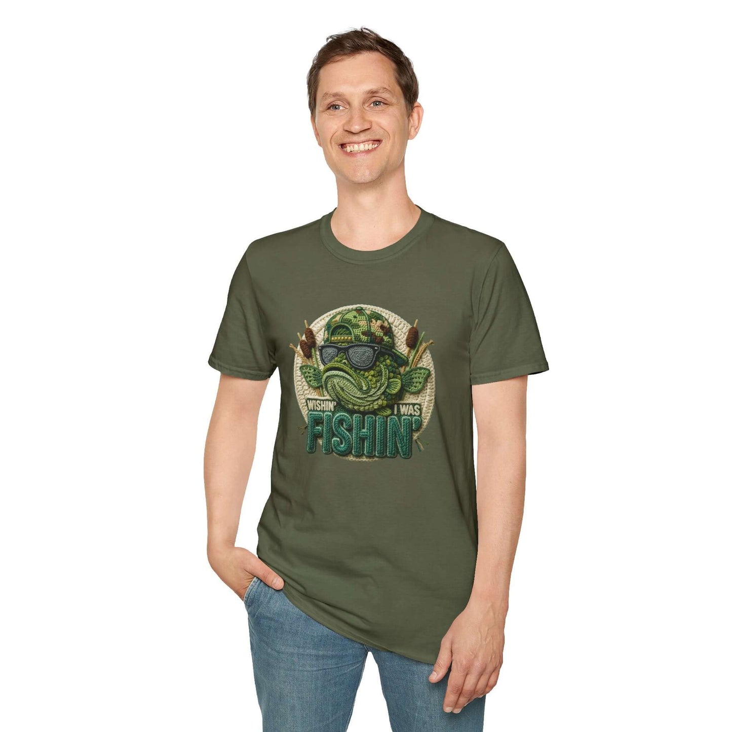 Dad's Fishing Shirt – Embroidered-Look Graphic Tee for Men, Brand63