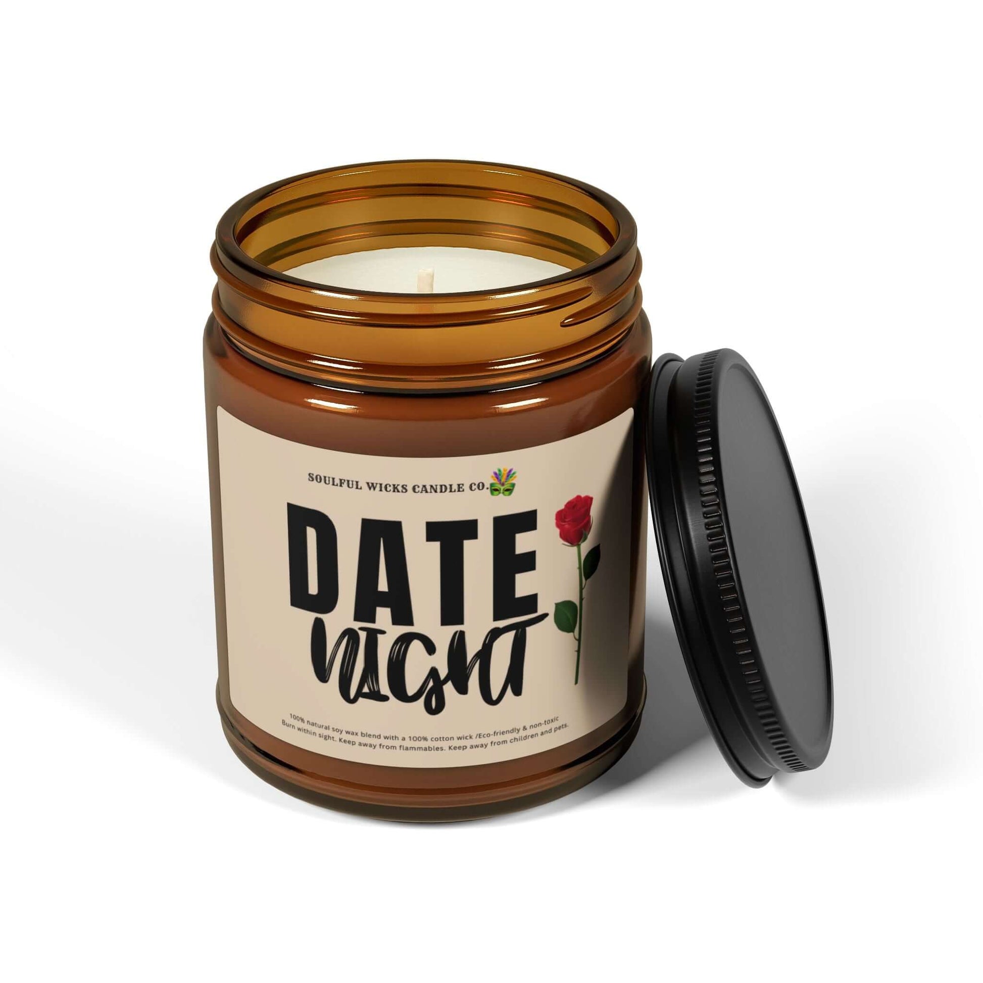 Date Night Scented Soy Candle in Amber Jar, Brand63