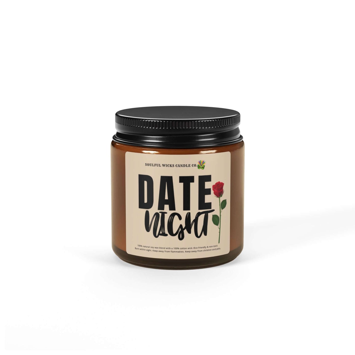 Date Night Scented Soy Candle in Amber Jar, Brand63