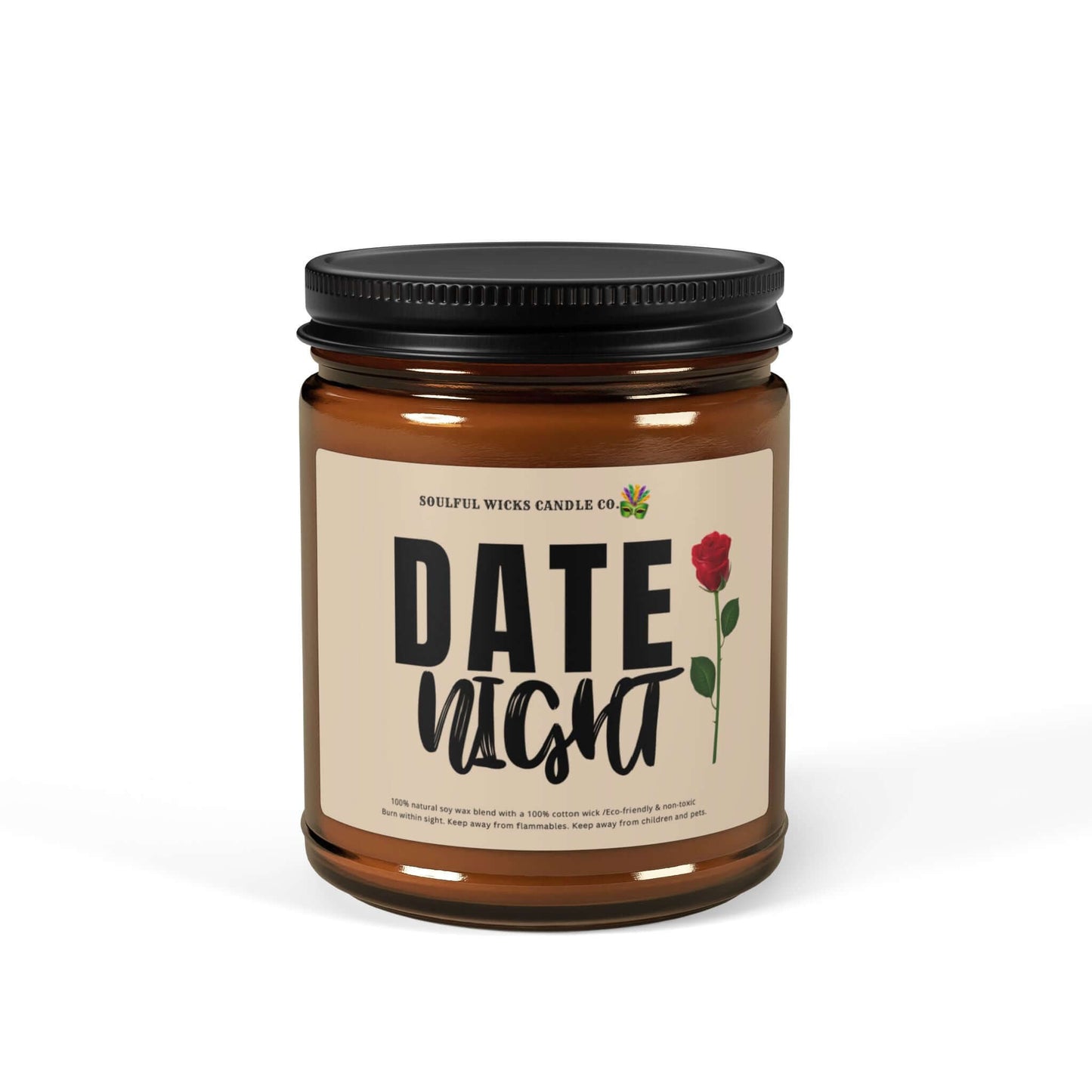 Date Night Scented Soy Candle in Amber Jar, Brand63