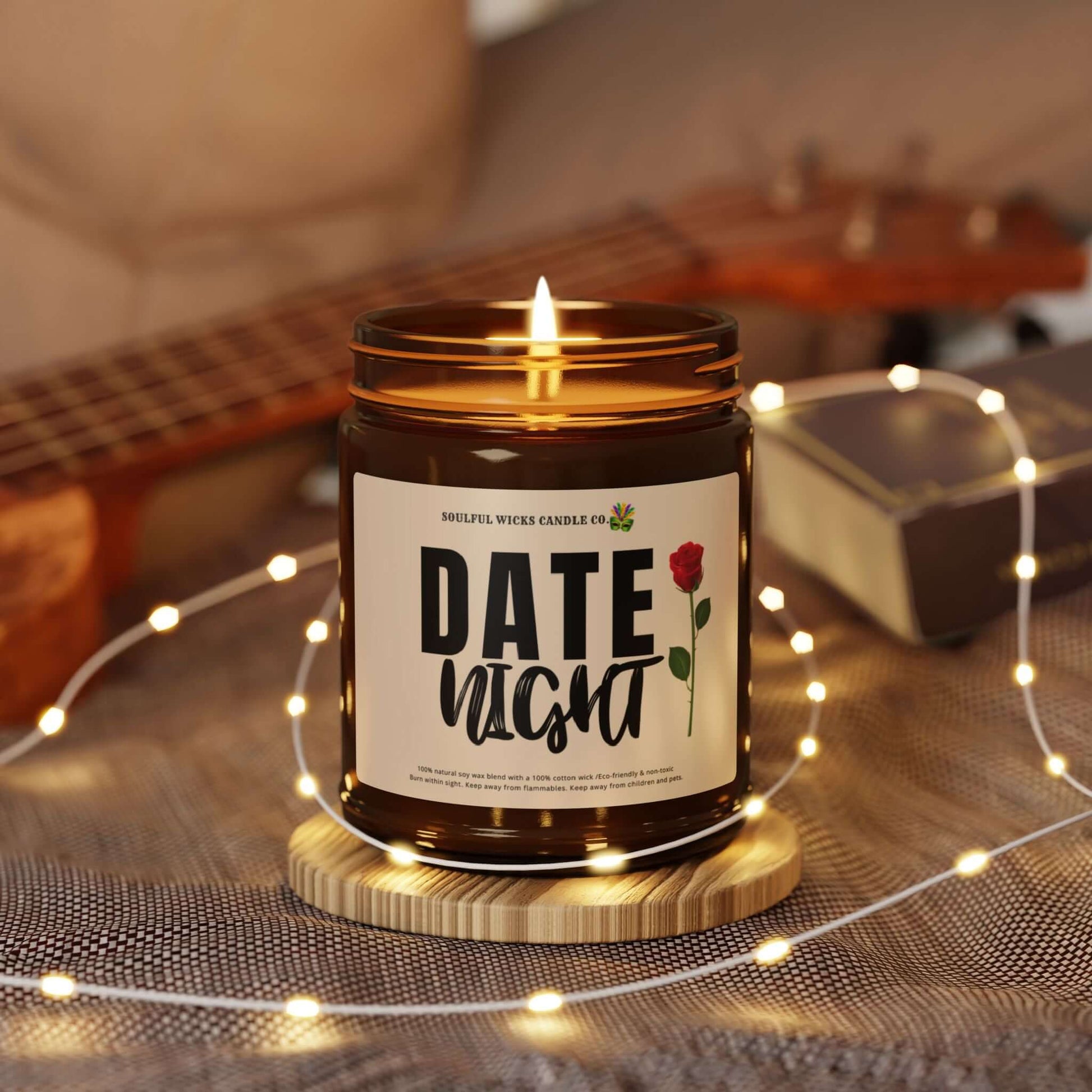 Date Night Scented Soy Candle in Amber Jar, Brand63