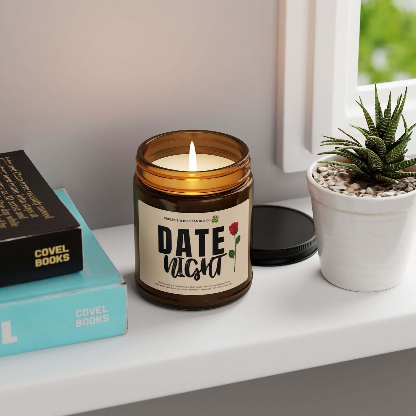 Date Night Scented Soy Candle in Amber Jar, Brand63