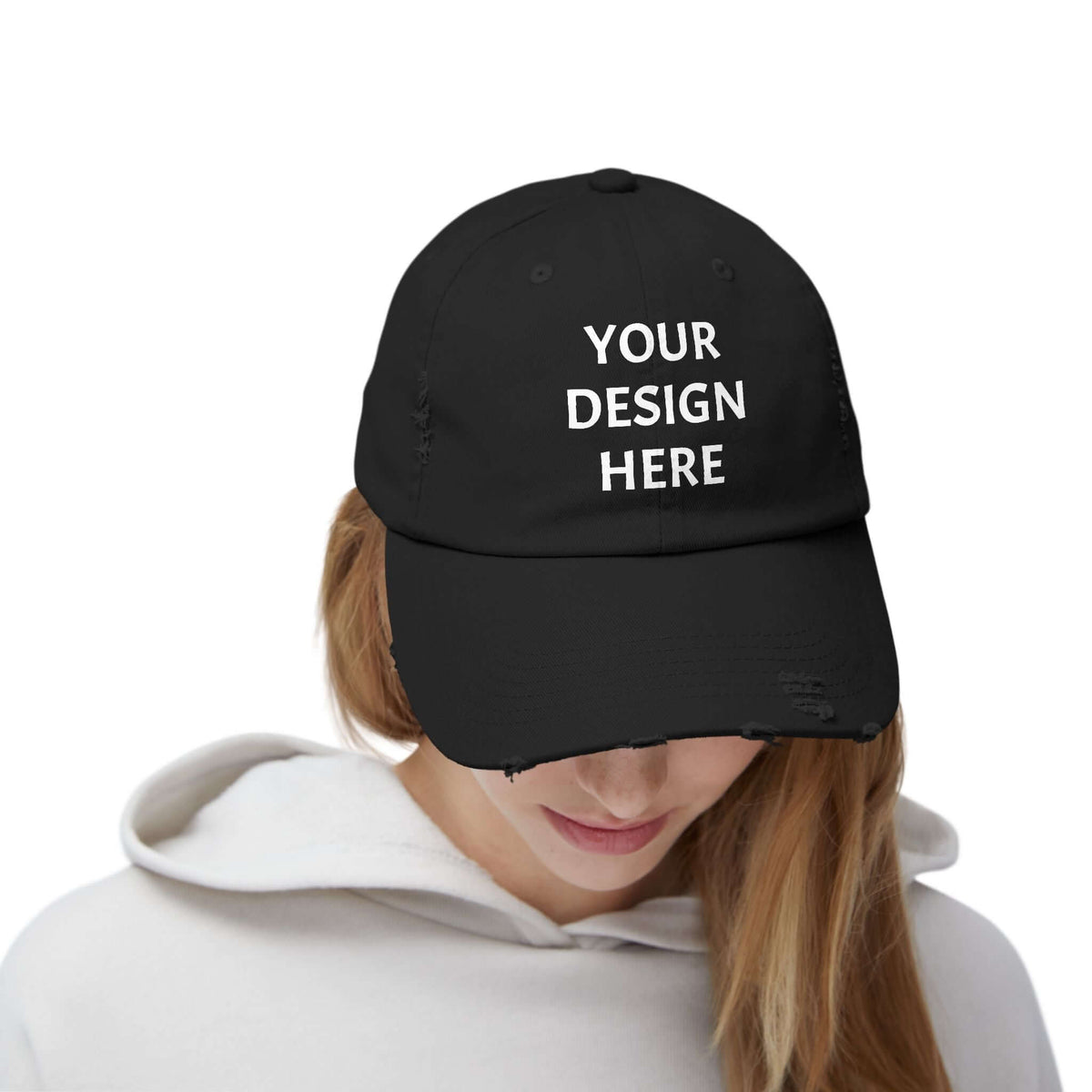 Design Your Own Unisex Distressed Cap - Trendy Casual Style Hat with Your Design, Brand63