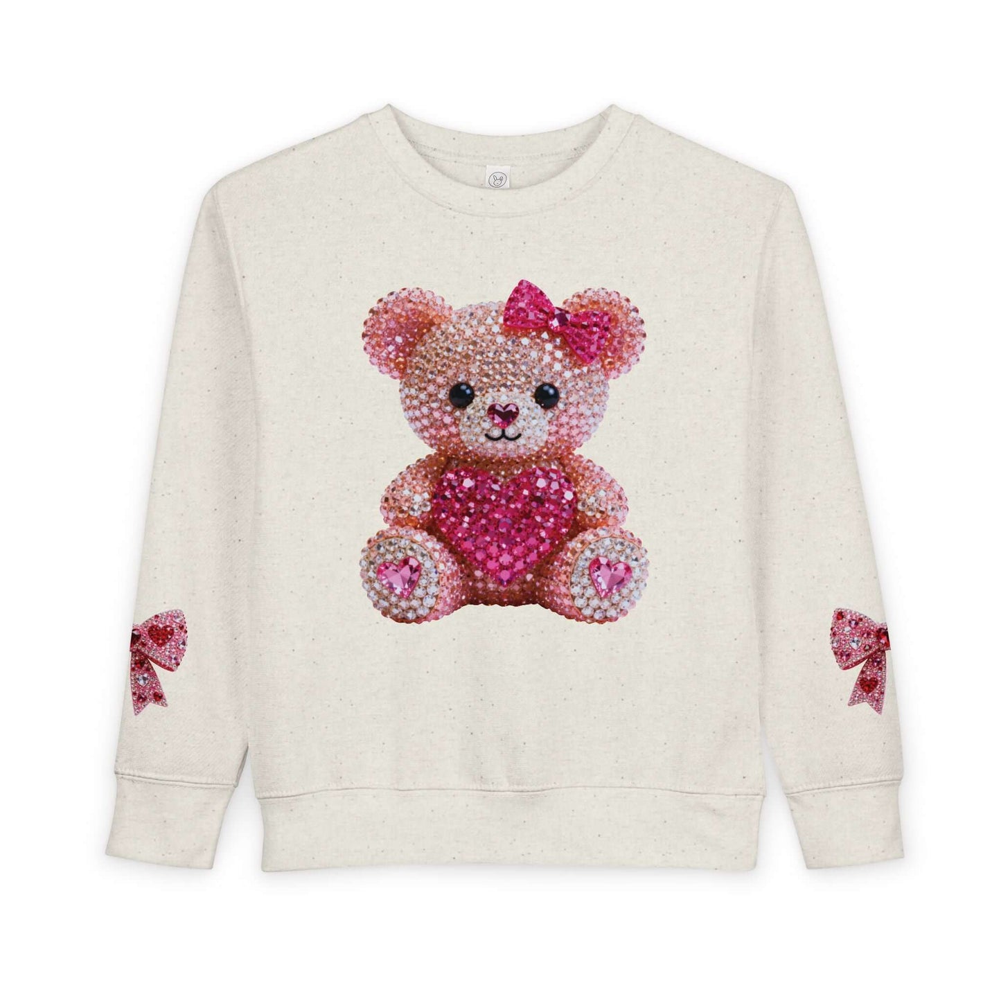 Diamond Teddy Bear Heart Toddler Sweatshirt featuring a playful bear design and charming bows.