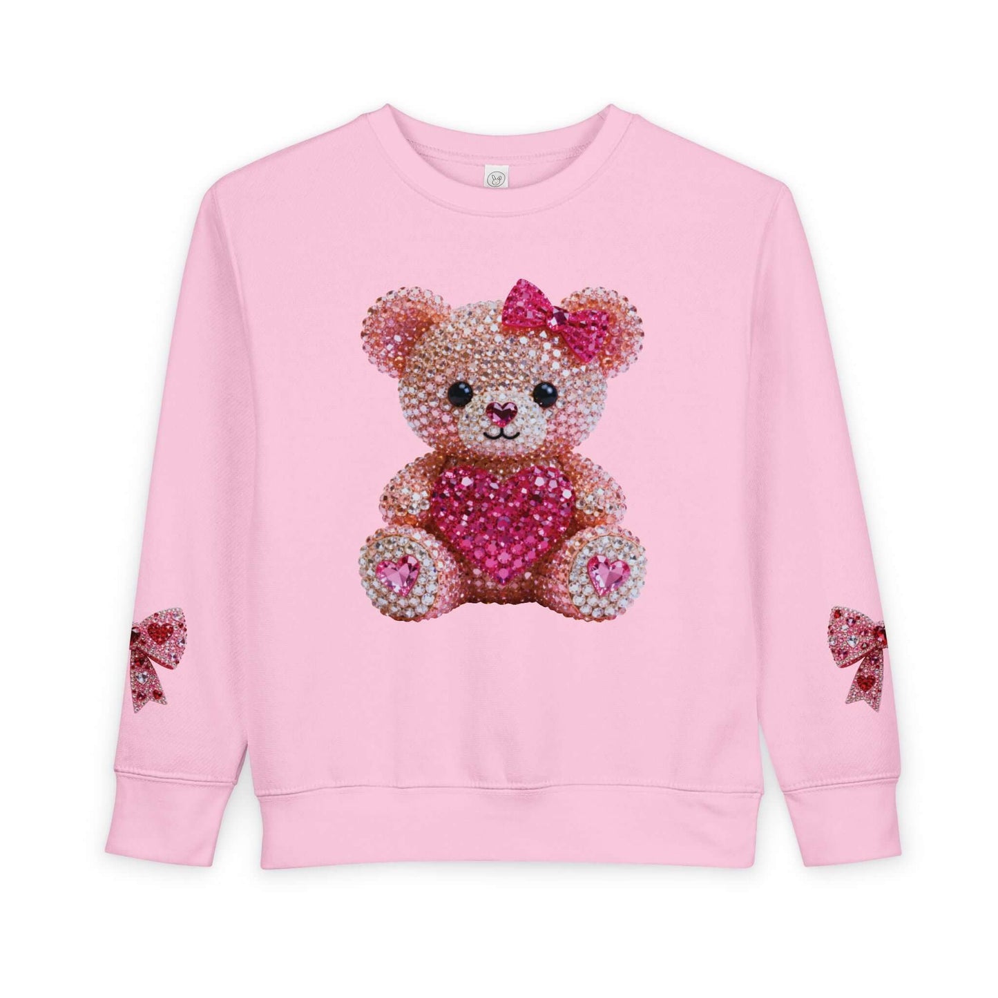 Diamond Teddy Bear Heart Toddler Sweatshirt featuring a cute teddy bear design in pink with a heart.