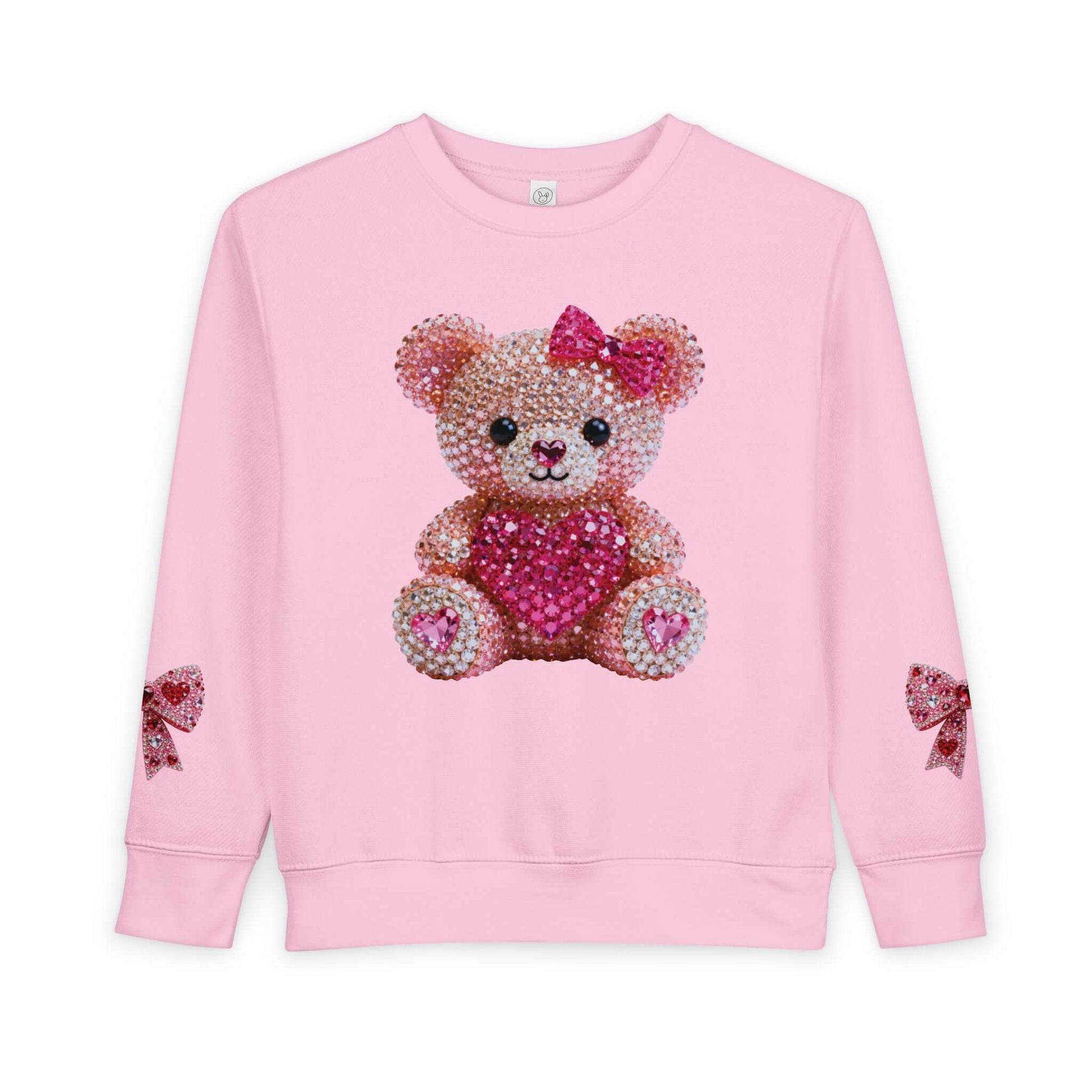 Diamond Teddy Bear Heart Toddler Sweatshirt featuring a cute teddy bear design in pink with a heart.