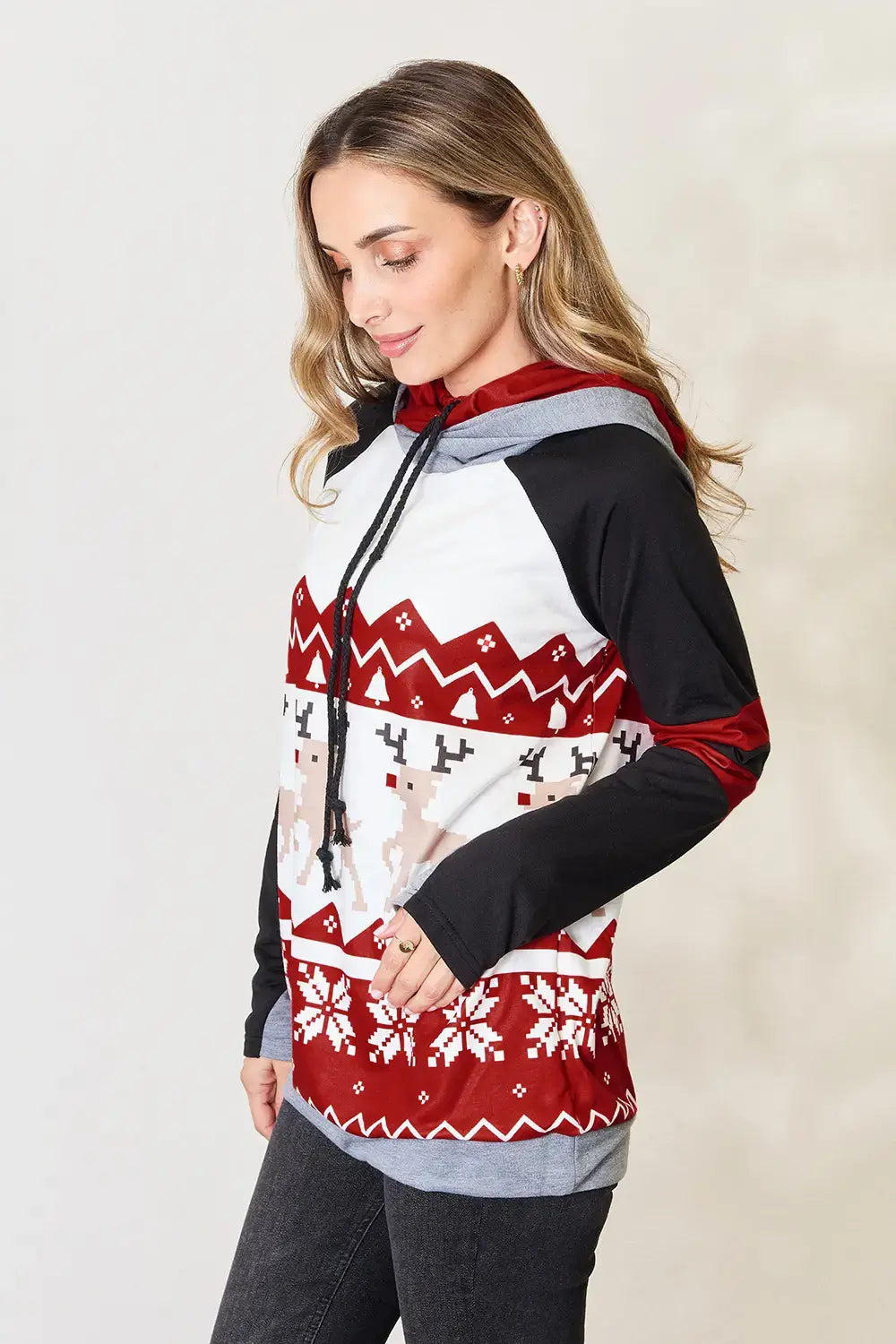 Double-Take Christmas Drawstring Long Sleeve Hoodie, Brand63
