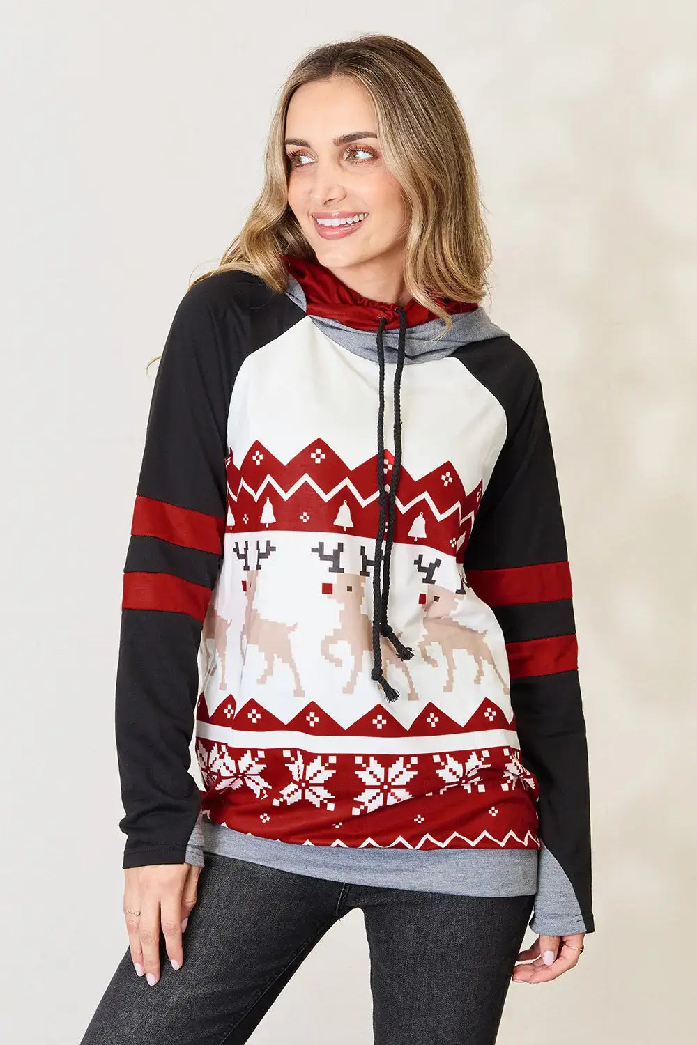 Double-Take Christmas Drawstring Long Sleeve Hoodie