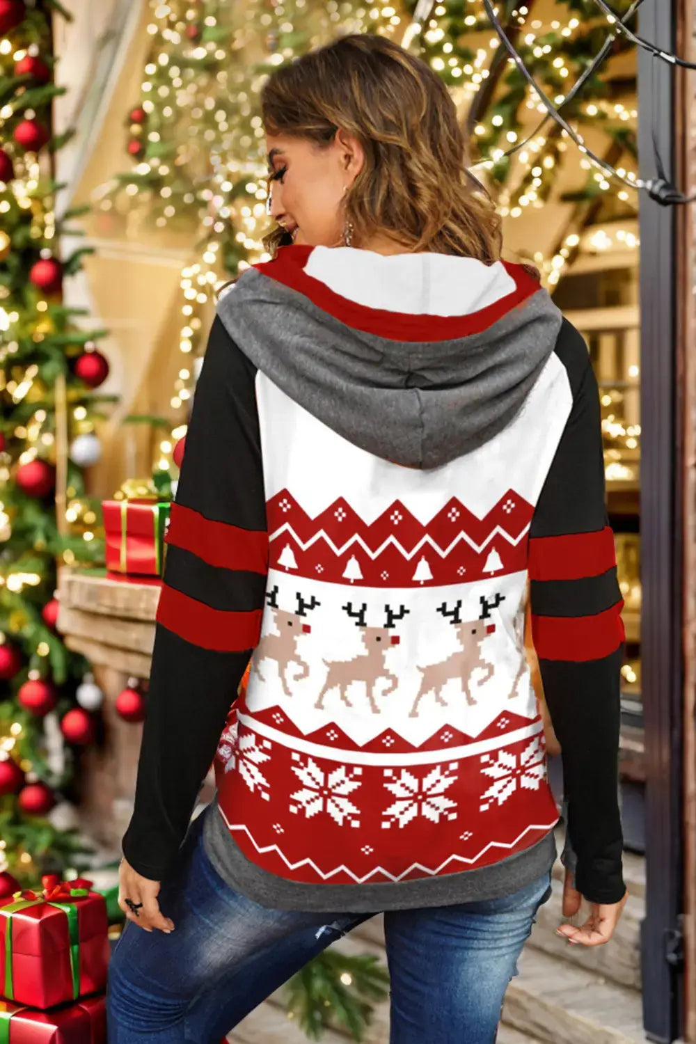Double-Take Christmas Drawstring Long Sleeve Hoodie