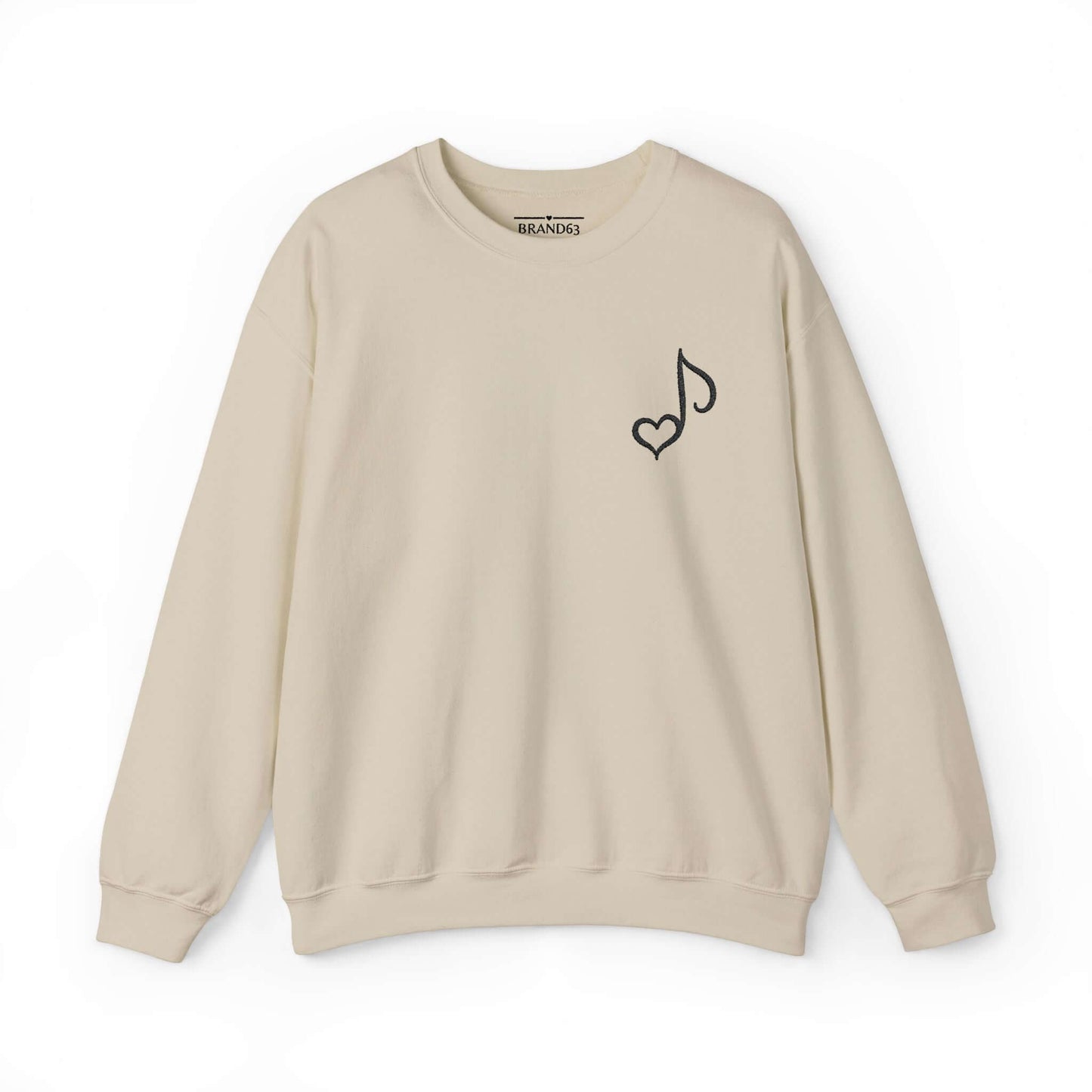 Embroidered Musical Heart Note Crewneck Sweatshirt | Sustainable, and Perfect for Music Lovers, Brand63