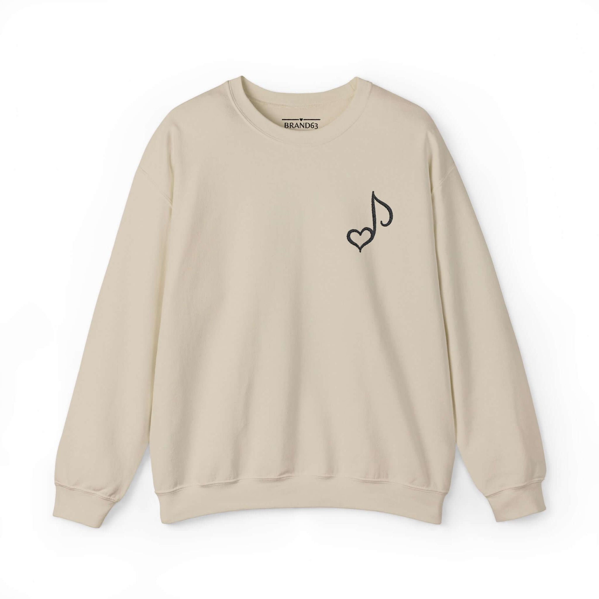 Embroidered Musical Heart Note Crewneck Sweatshirt | Sustainable, and Perfect for Music Lovers, Brand63