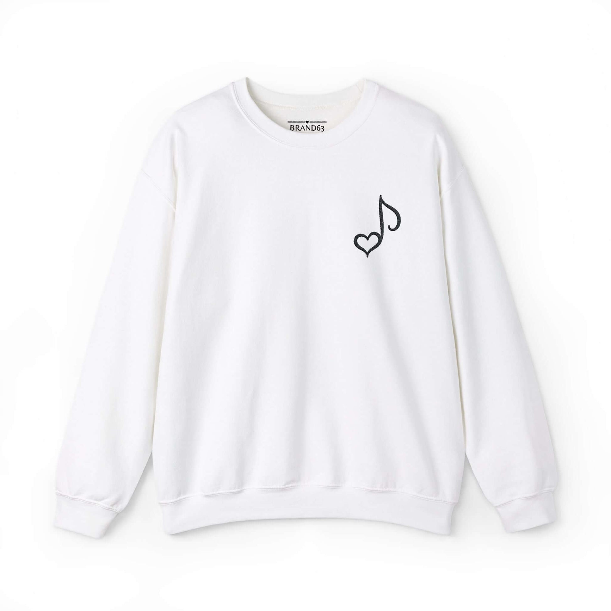 Embroidered Musical Heart Note Crewneck Sweatshirt | Sustainable, and Perfect for Music Lovers, Brand63