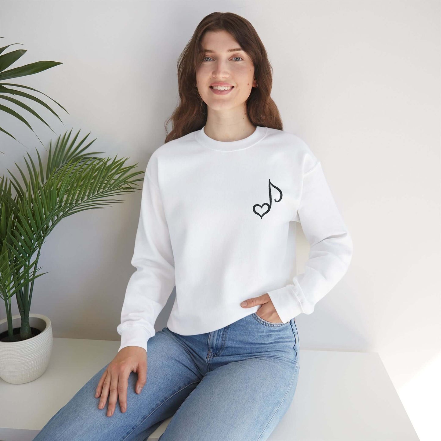 Embroidered Musical Heart Note Crewneck Sweatshirt | Sustainable, and Perfect for Music Lovers, Brand63