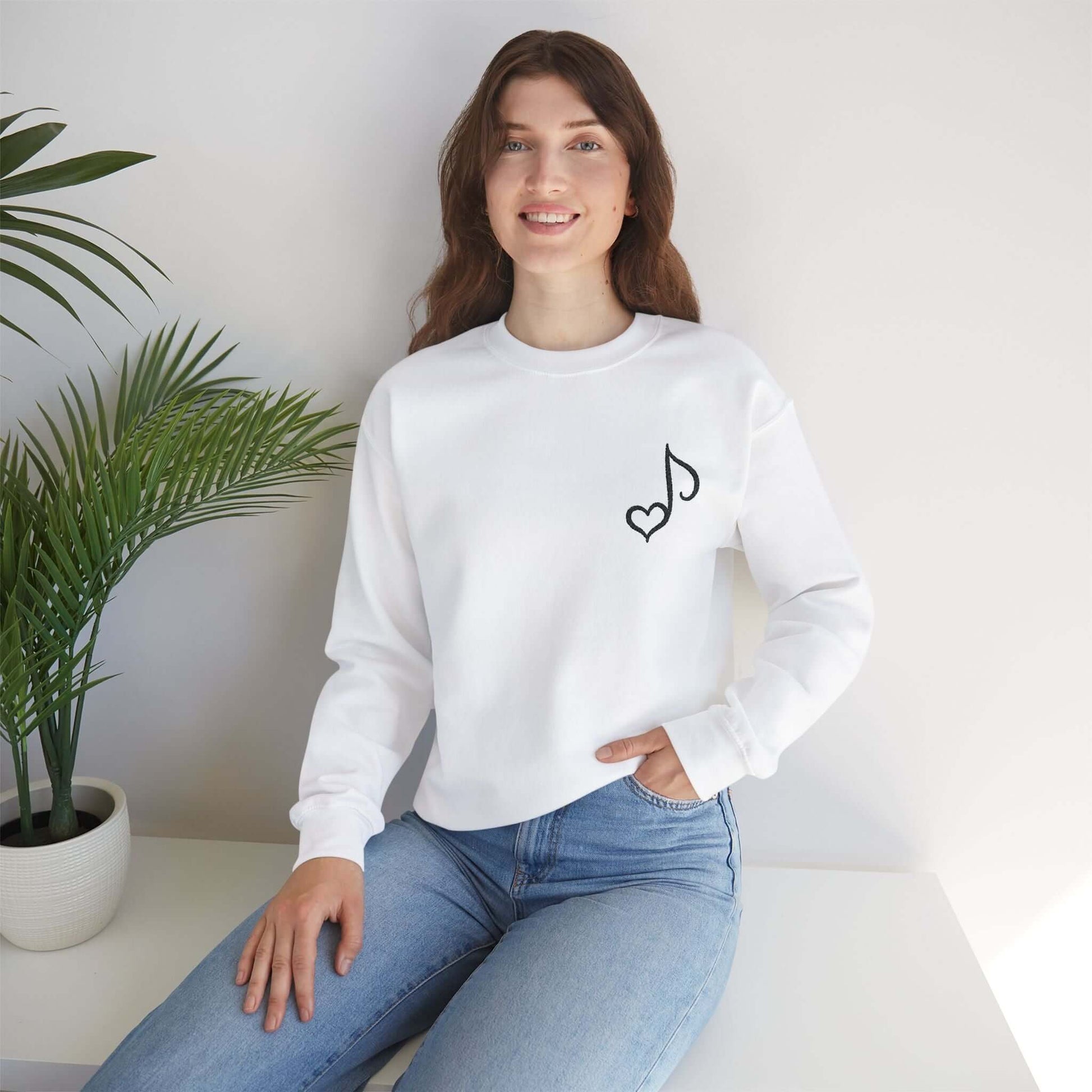 Embroidered Musical Heart Note Crewneck Sweatshirt | Sustainable, and Perfect for Music Lovers, Brand63