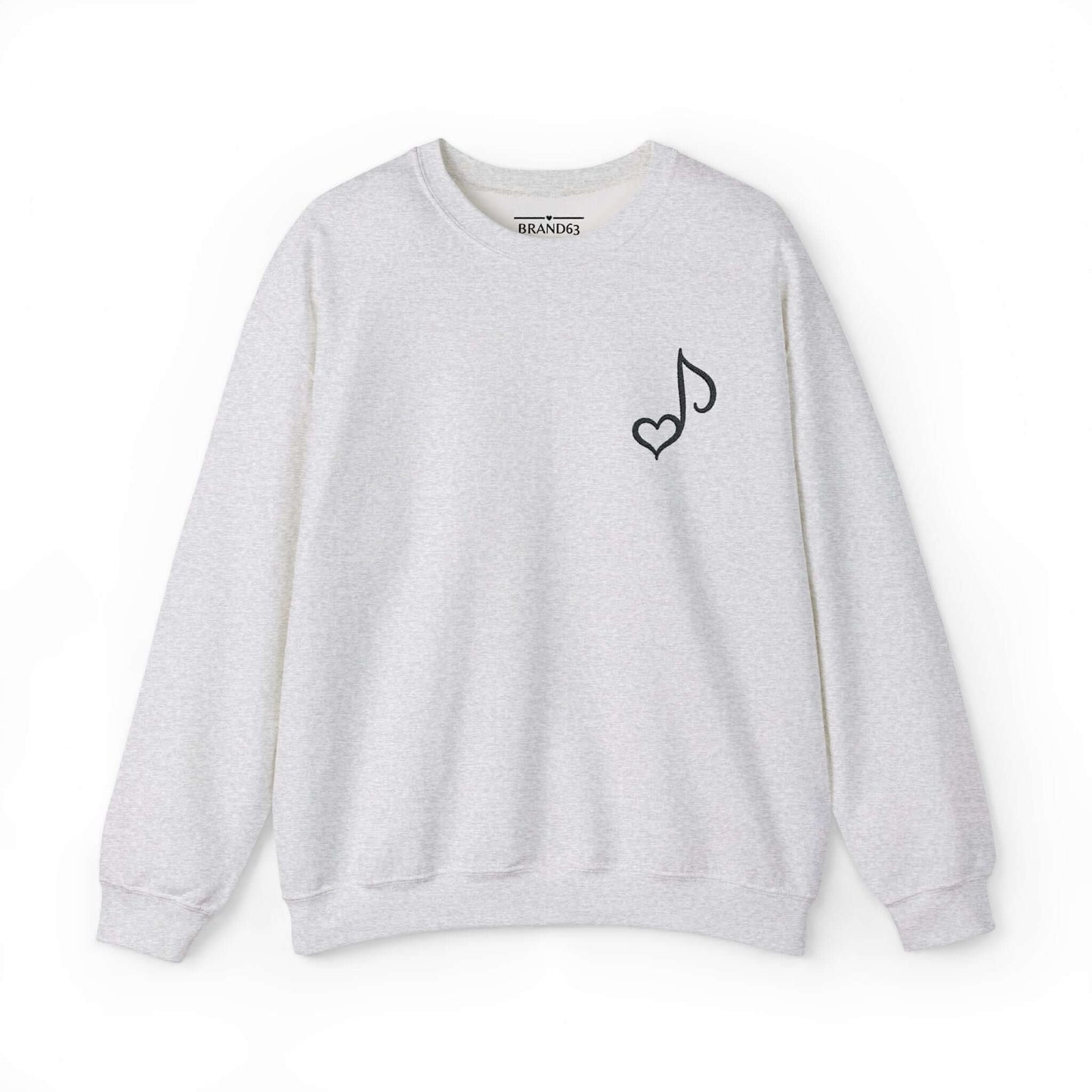 Embroidered Musical Heart Note Crewneck Sweatshirt | Sustainable, and Perfect for Music Lovers, Brand63
